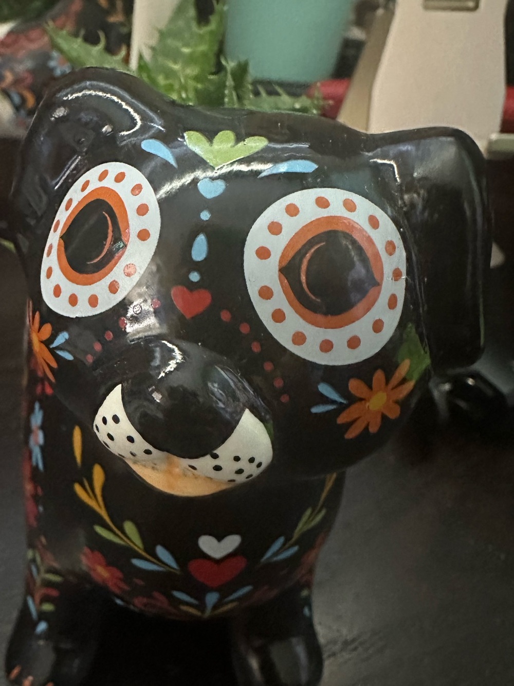 Dia de los Muertos Decorative Black Floral Dog Figurine -